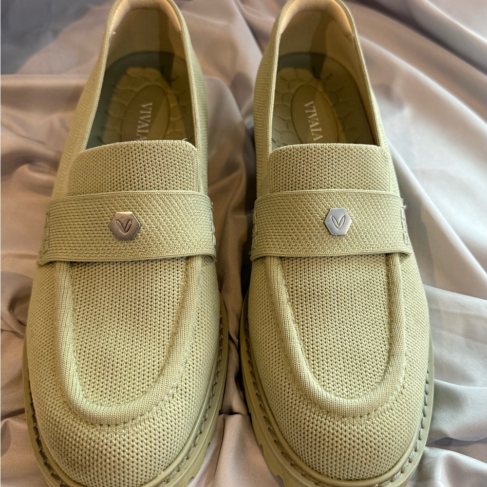 Vivaia Women’s Knit Slip-On Loafers in Light Olive